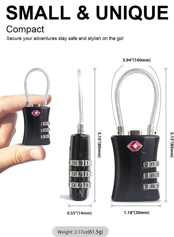 بشكل مختصر [عبوة من قطعتين] أقفال أمتعة TSA، [أحدث إصدار] أقفال أمان بثلاثة أرقام، أقفال برموز، أقفال برموز لحقائب السفر، حقائب الأمتعة، الخزائن، إلخ. أسود - Image 2